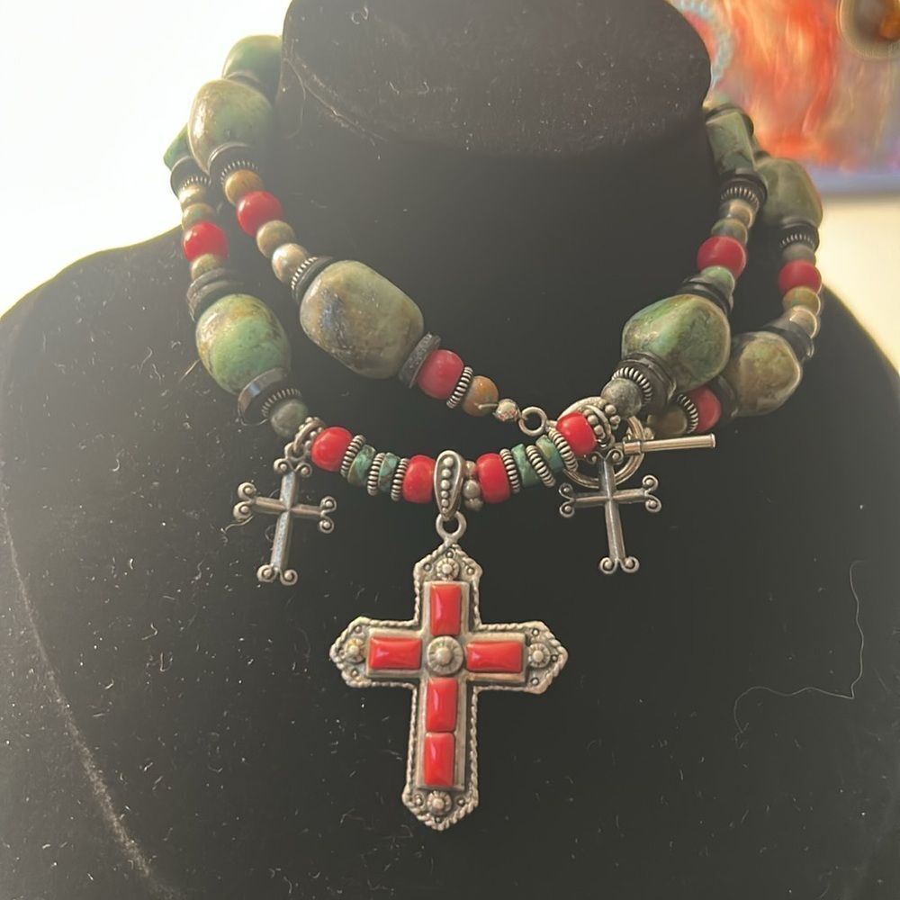 Bohemian Multi-Layer Necklace With Red And Green … - image 2